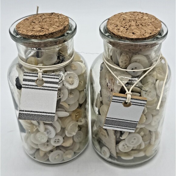 Vintage Buttons In Glass Bottles W/Cork s 5” Tall Various Buttons - Picture 6 of 11